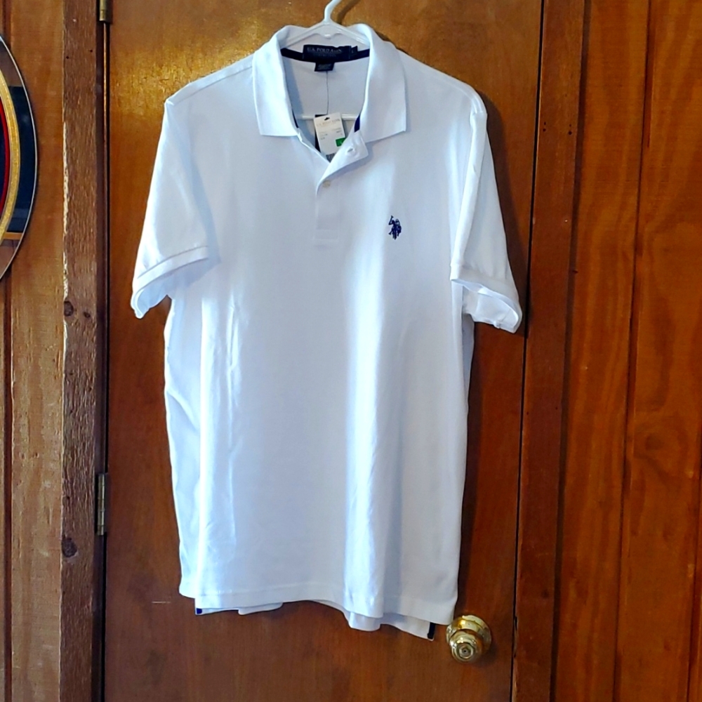 White polo shirt.
